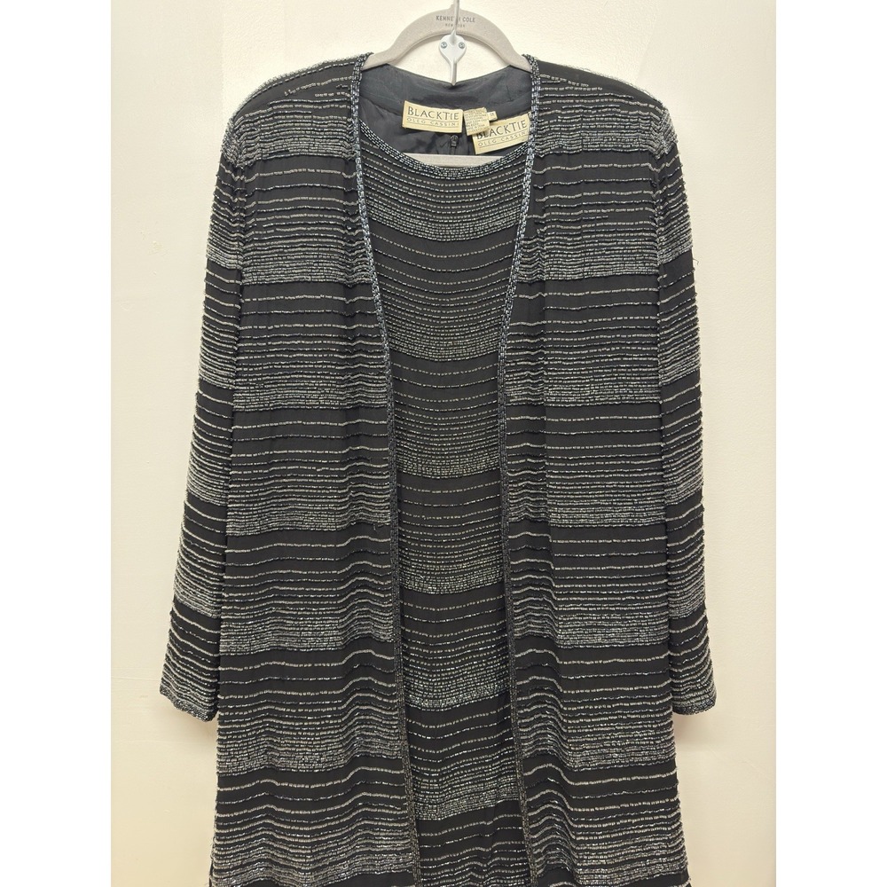 Vintage Black Tie Oleg Cassini 2 Piece Beaded Black Dress Sz 12 Jacket Sz 14 #41 - Picture 7 of 12